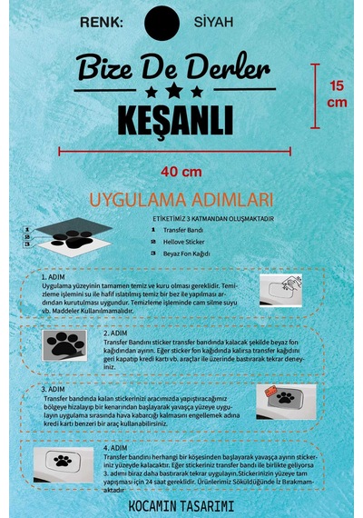 Edirne Keşan Siyah Çıkartma Edirne Bize De Derler Keşanlı 40x15 Cm Araç Etiketi 40 CM - Siyah