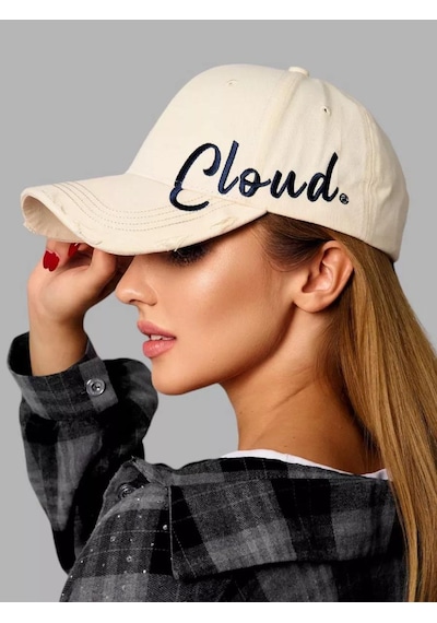 Valkyrie Unisex Eskitme Detaylı Şapka Yazı Nakışlı Ayarlanabilir Beyzbol Şapkası Krem