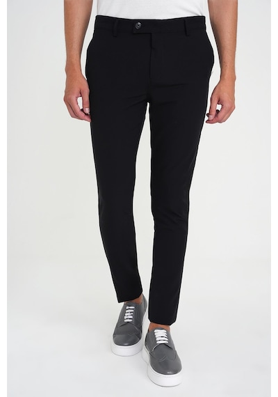 Efor Slim Fit Yan Cepli Esnek Düz Siyah Pamuk Pantolon P 1197 Siyah