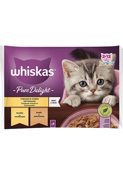 Whiskas Pouch Pure Delight Jöle İçinde Tavuklu Hindili Yavru Kedi Konservesi 4 x 85 G