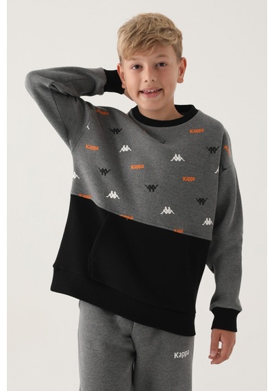 Kappa Antrasit Melanj Baskılı Garnili Kanguru Cep Erkek Çocuk Sweatshirt