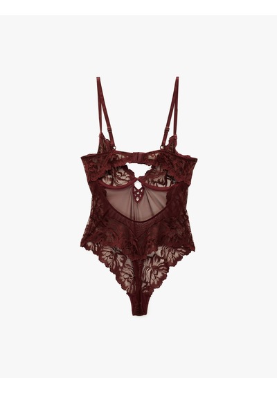 Koton Dantel Detaylı V Yaka Askılı Bodysuit Bordo 6wlk00010mk Bordo