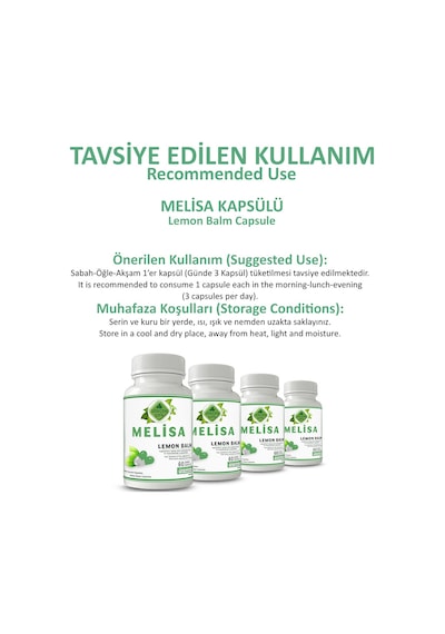 Gökçek Şifa 1000 MG Melisa (Lemon Balm Capsule) 60 Kapsül