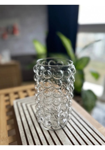 El İşçiliği Silindir Bouble Desenli Fenomen Dekoratif Vazo Mumluk 10x 25 Cm Yükseklik Beyaz