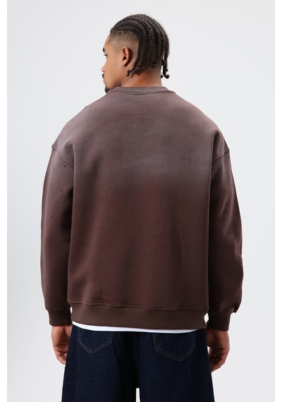 Vamos Yıkamalı Taş Detaylı Oversize Sweatshirt Kahve