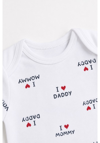 Babyhola Mommy Daddy Yarım Kol Çıtçıtlı Bebek Badi Takım 3686 Ekru