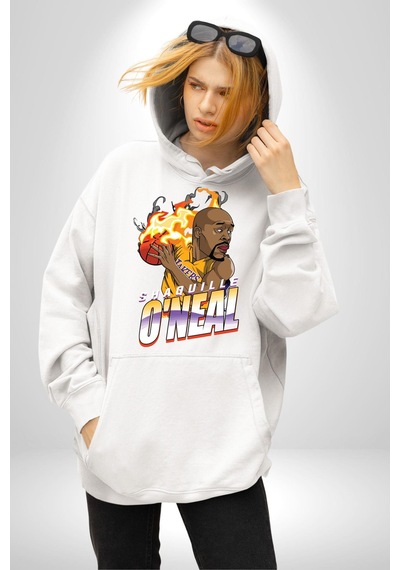 Basketbol Shaquille Oneal Star Ateş Topu Kadın Erkek Beyaz Kapüşonlu Sweatshirt Hoodie Beyaz