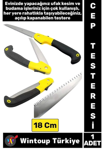 Premium Kompakt Çakı Tipi Katlanır Kamp Piknik Tamirat Kesme Çelik Cep Boy Budama Testeresi 18 Cm