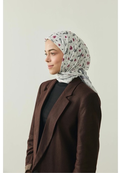 Mentoraly Modakaşmir Rosmira Pamuk Eşarp - Çiçek Desenli gri