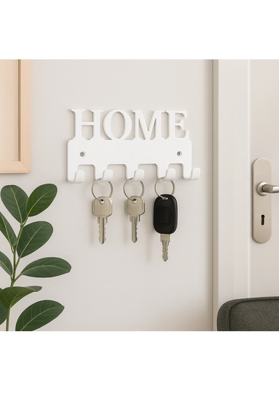 Lunoart Home Yazılı Metal Anahtarlık Askısı Duvar Tipi Anahtar Organizer Beyaz