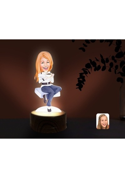 Kişiye Özel Kadın Karikatürlü Dekoratif 3D Biblo Led Işıklı Gece (481496645)