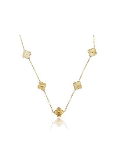 2em Konsept Vıp Çelik Gold 5'li Van Cleef Model Dokulu Yonca Kolye Kararmaz