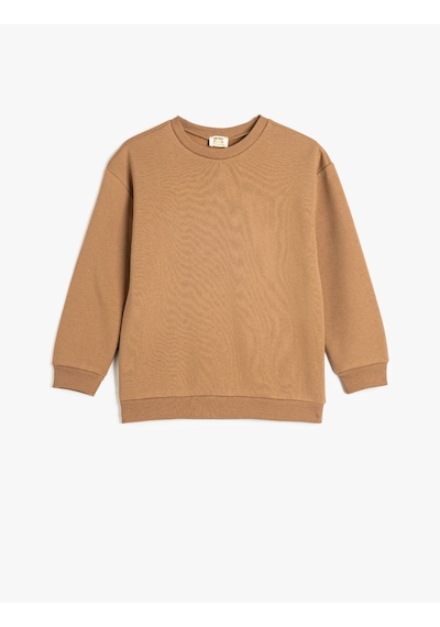 Koton Basic Sweatshirt Uzun Kollu Bisiklet Yaka Kahverengi 5wkb10071tk Kahve