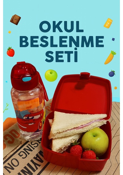 Renetto T-850 Okul Beslenme Seti Kırmızı Araba Desenli Kırmızı