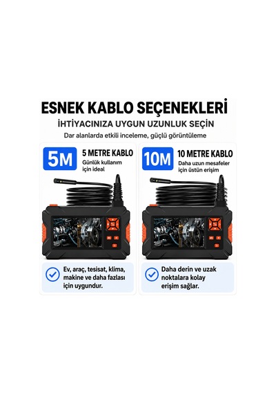 5 Metre 3 Kameralı Ekranlı Kayıt Yapabilen Endoskopi Yılan Kamera