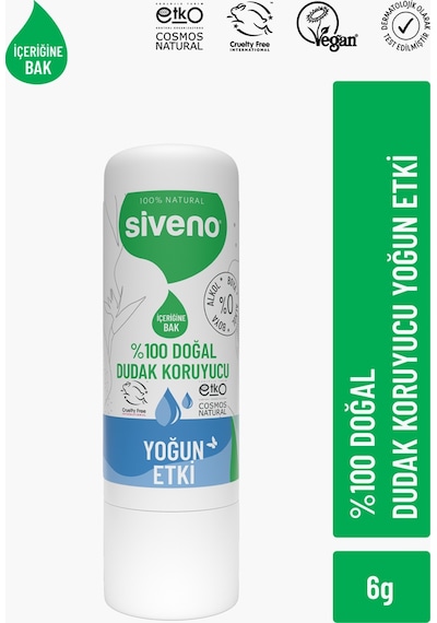 Siveno %100 Doğal Dudak Koruyucu Yoğun Etki Bitkisel Lip Balm Krem Nemlendirici Parlatıcı Onarıcı 6 G