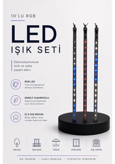 Rgb Led Dış Ve İç Mekan Süsleme Işığı 10 Çubuklu Şerit Krgltgslbhp9skf8bht