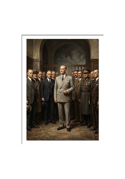 Atatürk Ve Askerler Tarihi Toplantı Dekoratif Kanvas - Mdf Ahşap Tablo