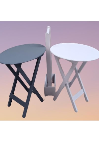 Çanta Zigon Sehpa Oval Model İkili Takım Ahşap Mdf Gri ve Beyaz Renk Uyumu El Yapımı