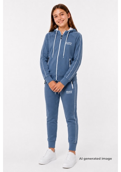 Pina Kids Kız Çocuk Scuba Unlimited Çift Şeritli Kapüşonlu Reglan Kol Dalgıç Kumaş Eşofman Takımı Esf7023 Indigo