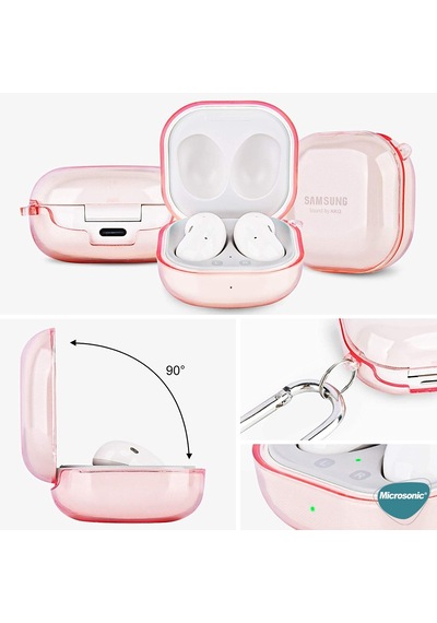 Microsonic Samsung Uyumlu Galaxy Buds Live Kılıf Askı Aparatlı Tranparan Silikon Pembe
