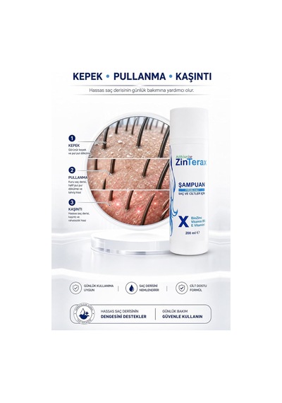 Zinterax Vitaminb5 Şampuan Kepek, Pullanma-onarıcı Bakım Kompleksi Hassas Saç Derisi 200 Ml