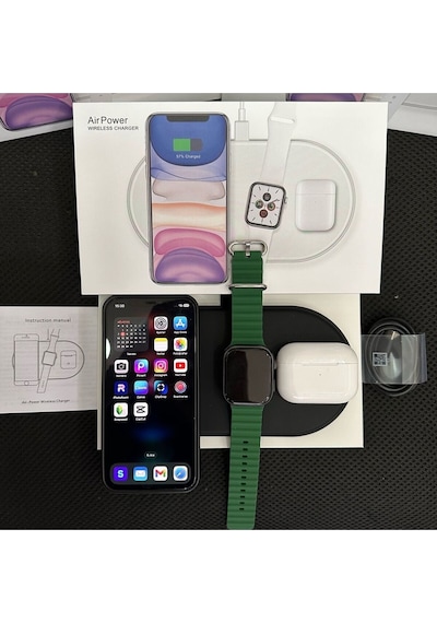 Wearfitpro İphone Modelleriyle Uyumlu Kablosuz Şarj Standı 3in1 Telefon Akıllı Saat Şarj Standı