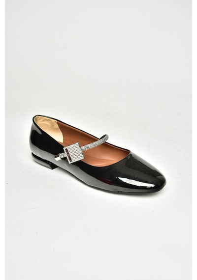 Fox Shoes T820190208 Siyah Rugan Taş Detaylı Kadın Babet Siyah
