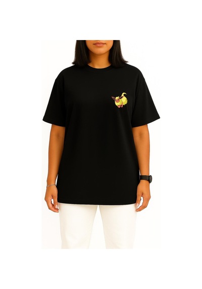 Bahriyeli Collection Oversize Flareon Cep Baskılı Unisex T-shirt Siyah