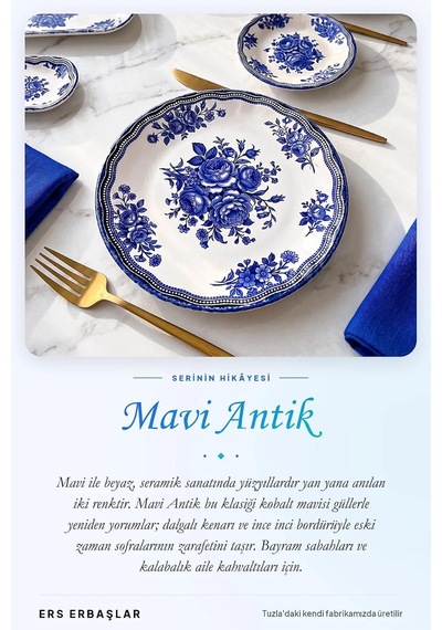 Mavi Antik 20 Parça 6 Kişilik Lüx Kahvaltı Takımı, Kahvaltı Seti Diğer