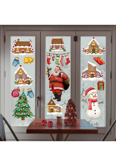 Yeni Yıl Christmas Yılbaşı Sticker Çam Ağacı Noel Baba Sevimli Kardan Adam Etiket Seti Çok Renkli