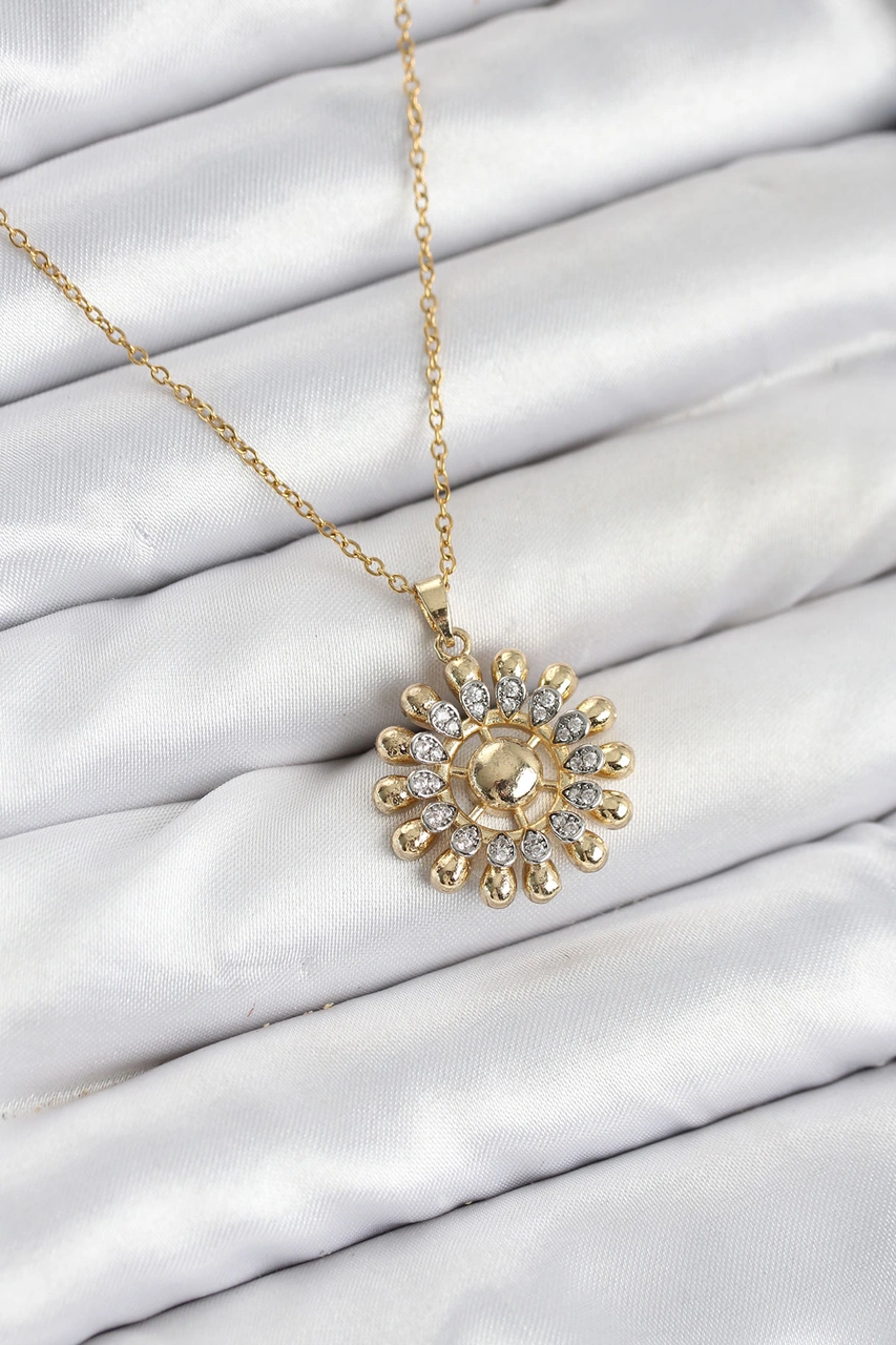 Nova Bazaar 316l Çelik Zincir Gold Renk Güneş Model Kadın Kolye altın