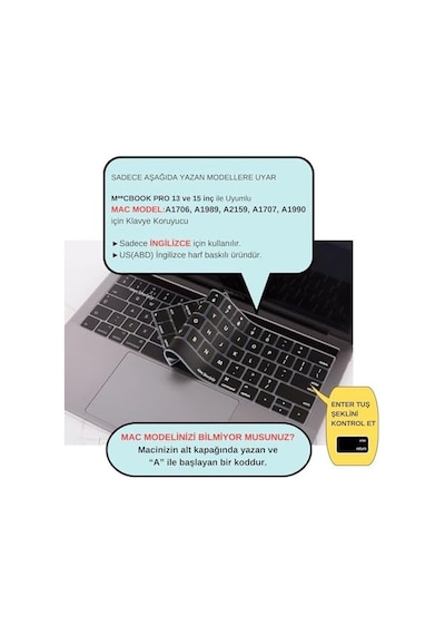 Us İngilizce Klavye Koruyucu Macbook Pro 13 15 Touch Bar Uyumlu A1706 A1989 A2159 A1707 A1990 Amerikan Düz Enter Ansı Silikon Keyboard Cover Siyah
