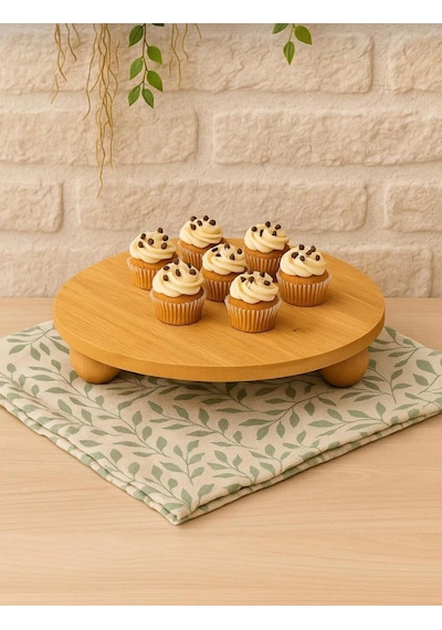 Top Ayaklı Yuvarlak Sunumluk Bambu Sunum Tahtası 24 Cm