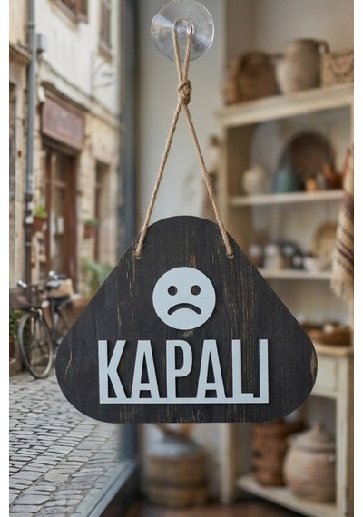 Ahşap Lazer Kesim Emoji Figürlü Açık-kapalı Tabelası - Rebap Ahşap
