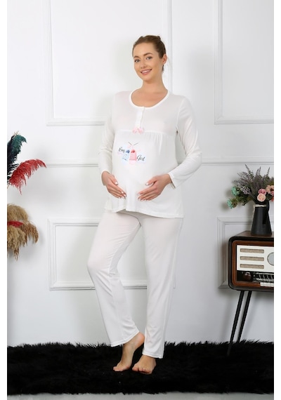 Akbeniz Kadın Uzun Kol Hamile Lohusa Pijama Takımı Ekru 45501-ekru