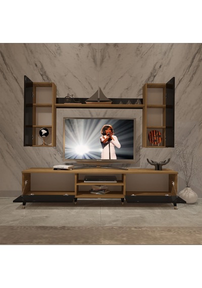 Decoraktiv Eko 7 Mdf Dvd Gold Tv Ünitesi Tv Sehpası Pera - Siyah