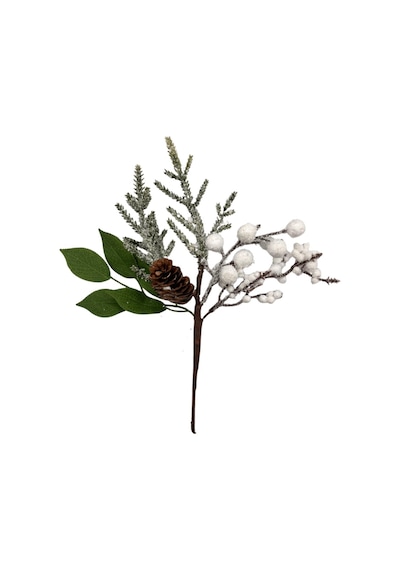 28 Cm Beyaz Berry Çiçekli Kozalaklı Yılbaşı Çam Dalı Dekoratif Masa Ve Ağaç Süsleme Dalları Diğer