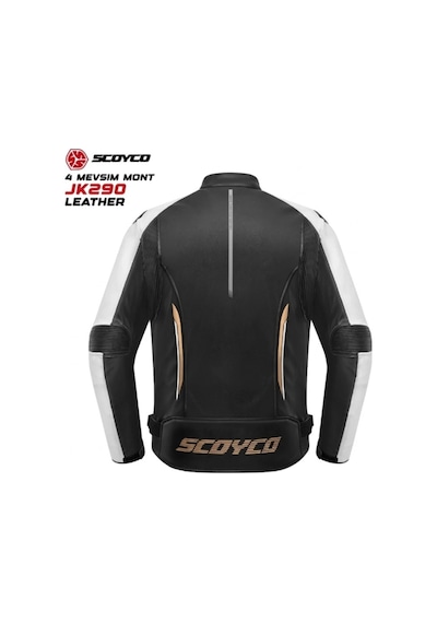 Scoyco Jk290 4 Mevsim Deri Motosiklet Montu Siyah Beyaz