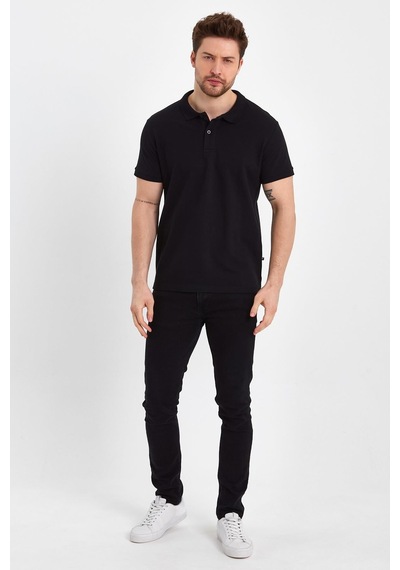 Nemonti Premium Penye Polo Yaka T-shırt Siyah