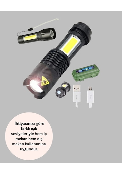 Kargo 4 Modlu Usb Şarjlı Led El Feneri Kamp Ve Outdoor Najmaddin Çok Renkli