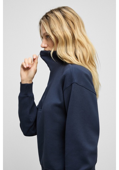 Grimelange Endora Kadın Yumuşak Polarlı Kumaşlı Yakası Fermuarlı Regular Lacivert Sweatshirt Lacivert