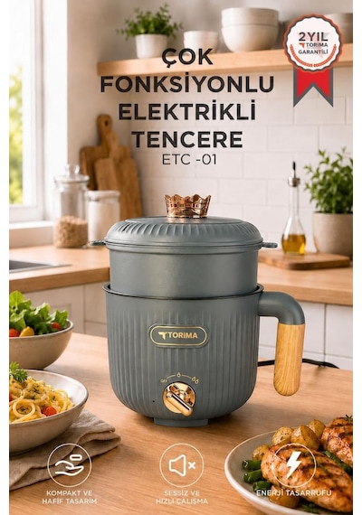 Torima ETC01 Çok Fonksiyonlu Elektrikli Tencere 1.6 L Buharlı Yağda Pilav Yemek Pişirme Makinesi