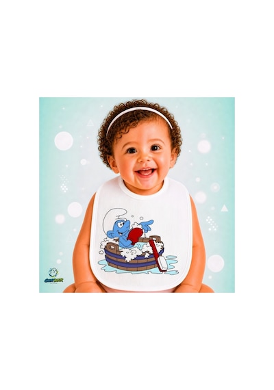 Şirinler Keten Bebek Mama Önlüğü Yumuşak - Emici - Yıkanabilir - Özel Tasarım P187 Çok Renkli