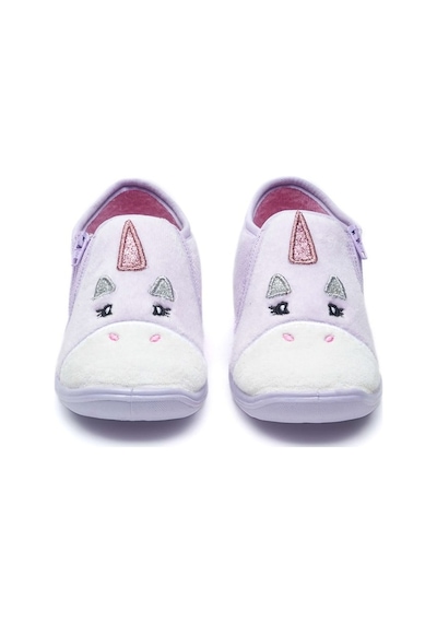 Unicorn Fermuarlı Kadife Panduf Lila