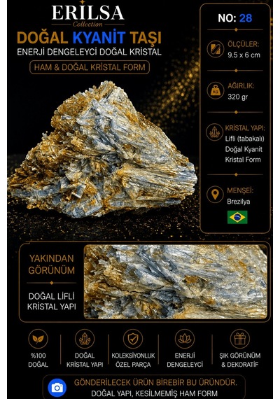Sertifikalı Doğal Kyanit Taşı Ham Kristal Kütle Doğal Mineral No