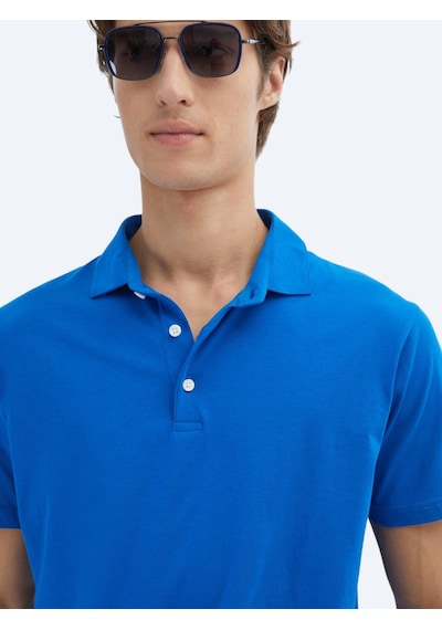 Kip Saks Düz Polo Yaka %100 Pamuk T-shirt Saks