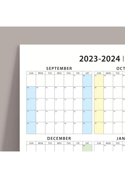 Eylül Başlangıç 2026 - 2027 Akademik Takvim, Pazar Günü Başlangıçlı Akademik Planlayıcı