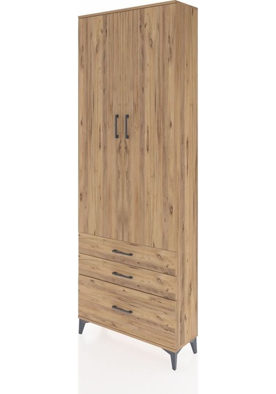 Arges Dolap Tek Raflı 3 Çekmeceli Tek Askılı 88x30x243 Çam-çam Atlas Çam