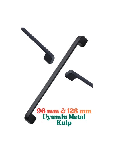 Radius Siyah Metal Mobilya Kulpu 128 Mm / 12,8 Cm Uyumlu Modern Mutfak Dolabı Çekmece Kulbu 9,6 12,8 Siyah Siyah